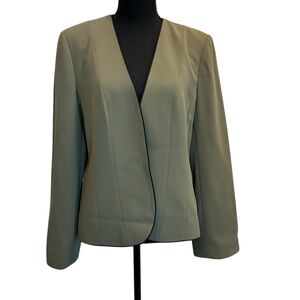 Jacques Vert olive green open front blazer black trim Sz 12 professional career